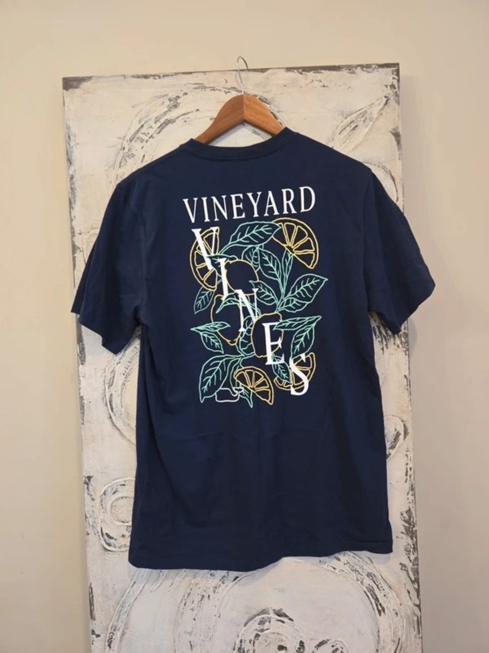 Vineyard Vines Navy Short-Sleeve Tee with Lemon & Leaf Back Graphic